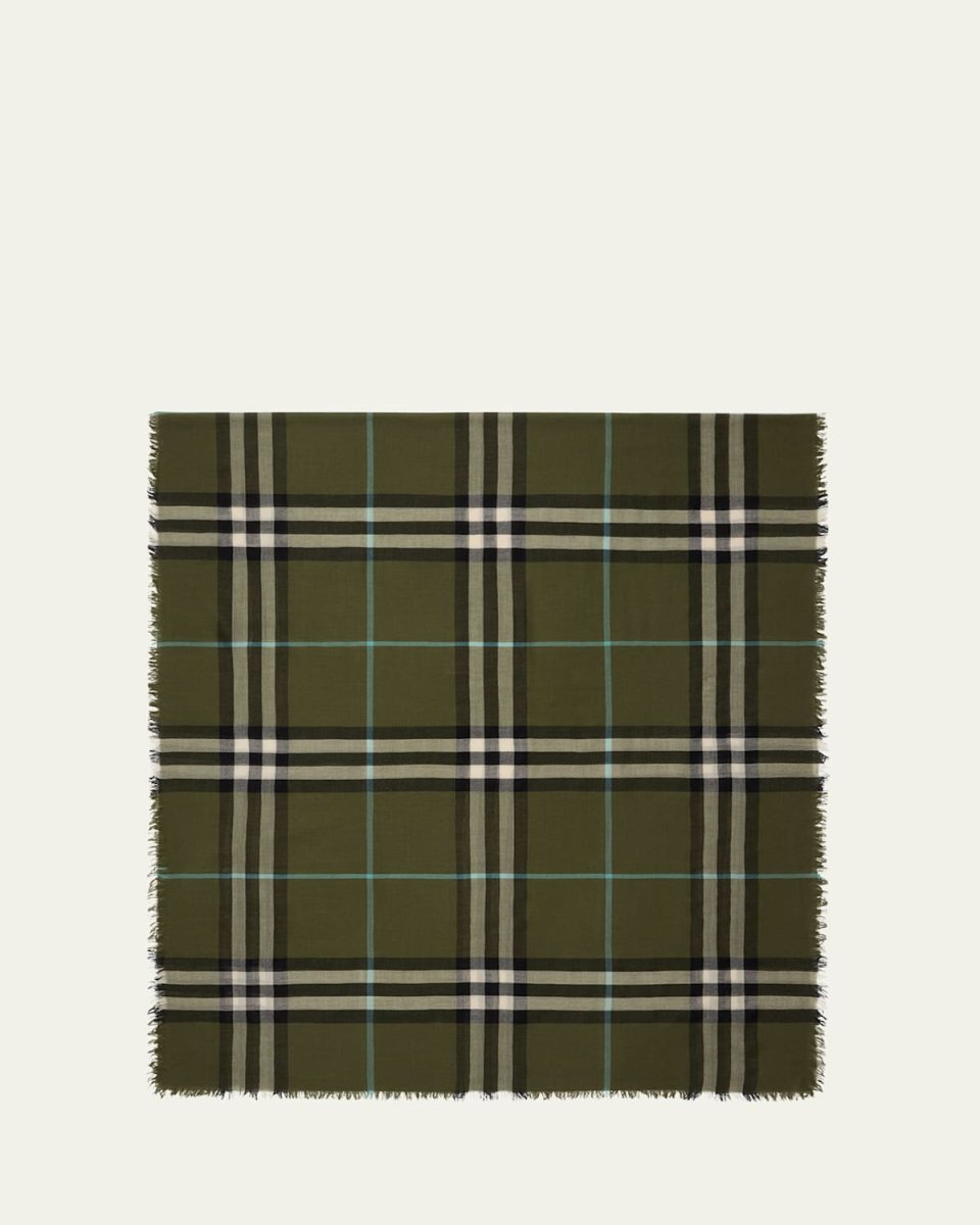 Wide Check Wool Scarf